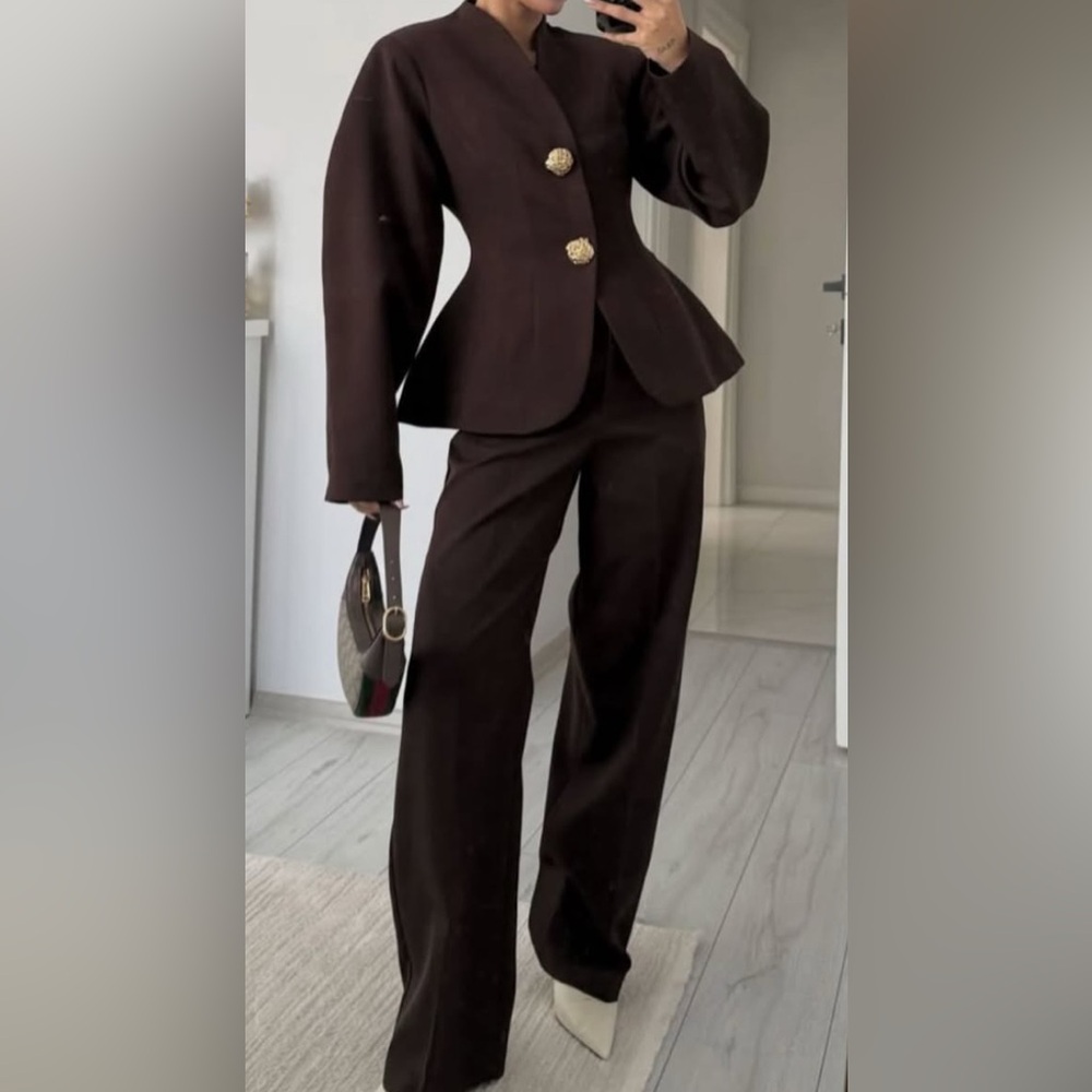 NEW $138 Structured Flare Brown Blazer Coat